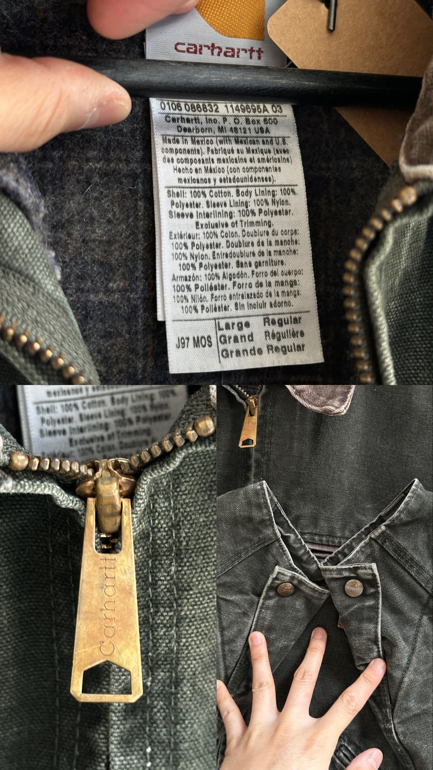OG 00's 칼하트 J97 디트로이트 MOS 칼하트 자켓 모스그린 상품이미지8