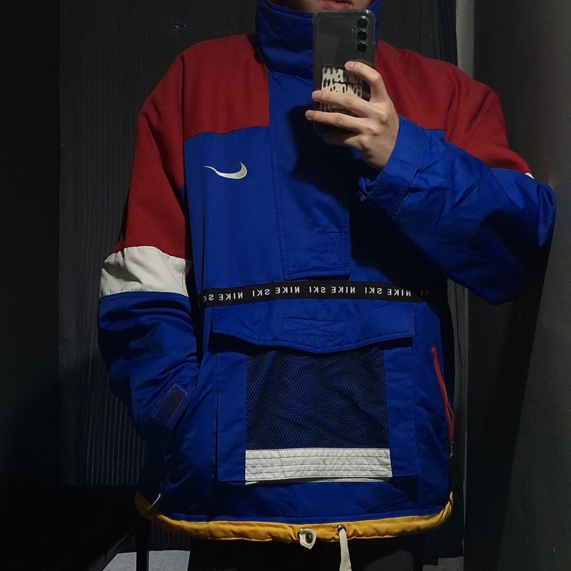 나이키 90s 블루 레드 멀티컬러 스우시 스펠아웃 메쉬포켓 스키 아노락 상품이미지1