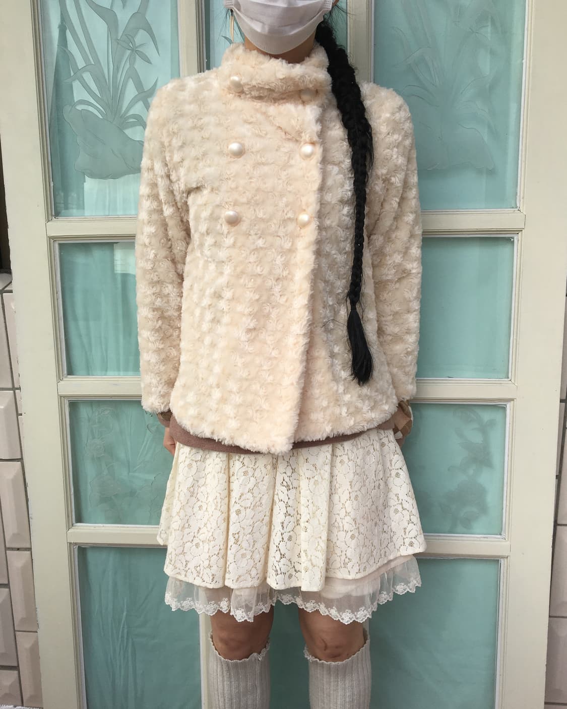 Double button fake fur high neck jacket 상품이미지1