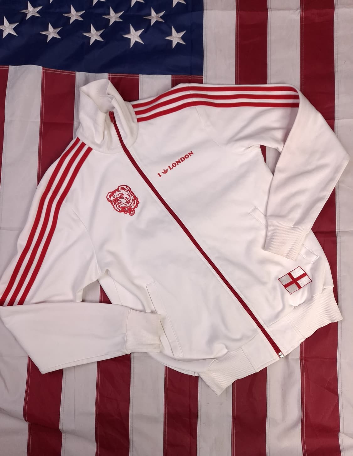 오리지날 아디다스 화이트 레드 삼선 런던 트렉탑져지 상품이미지1