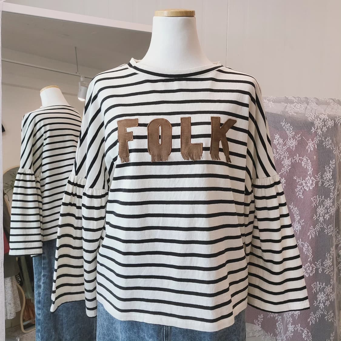 Folk 프릴 8부 소매 티셔츠 상품이미지7