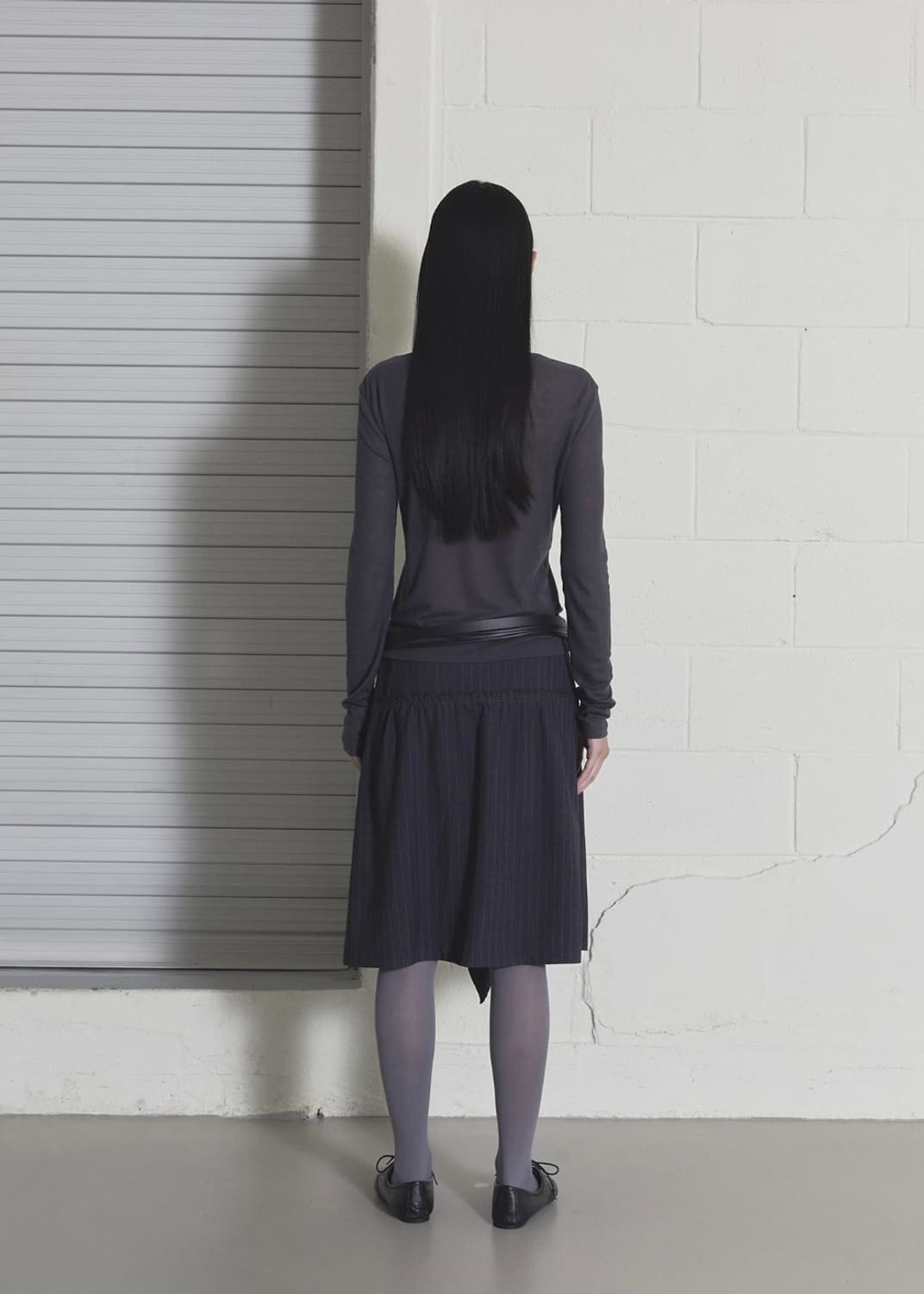 오데스 드레이프 프릴 미디 스커트 스트라이프 1사이즈 새상품 상품이미지3