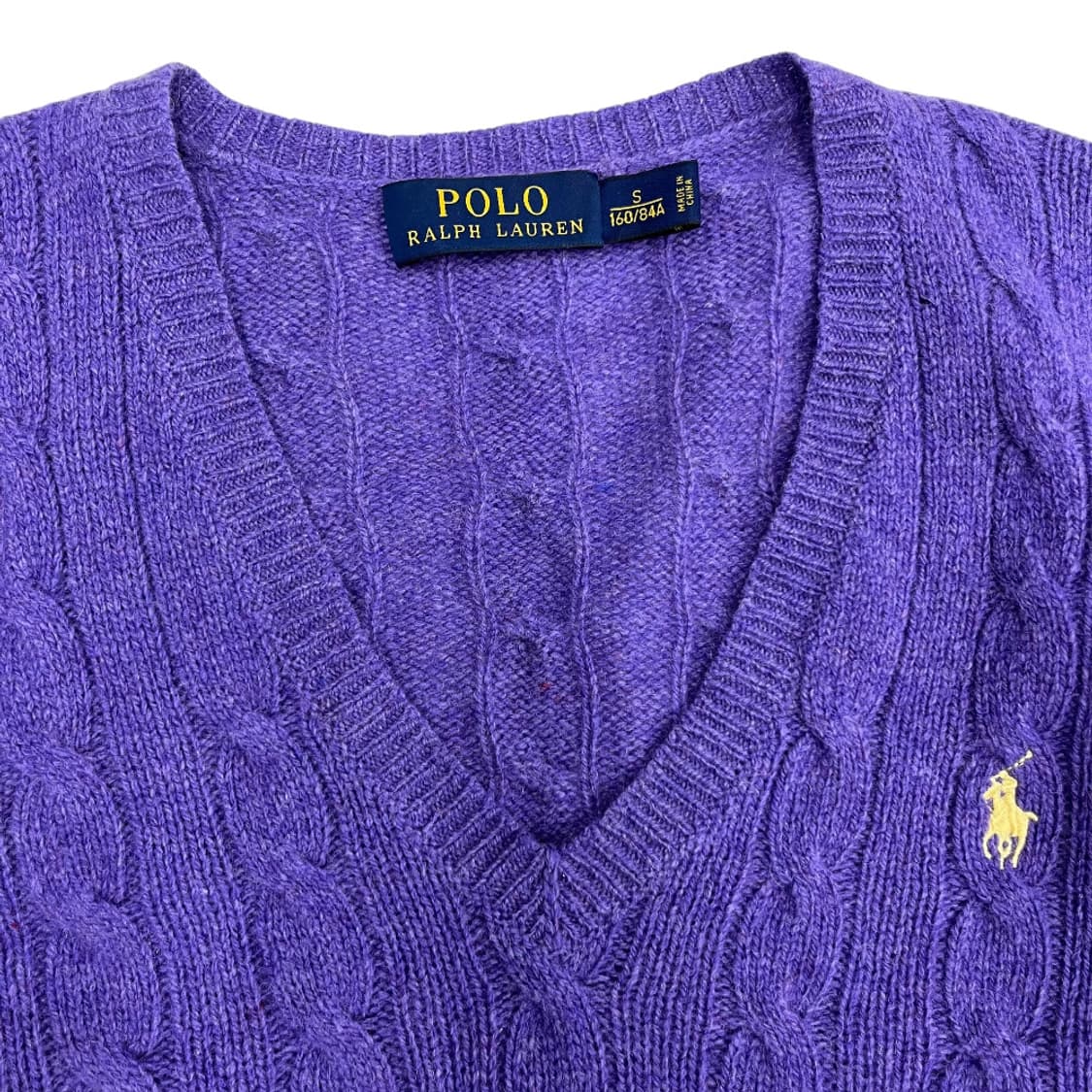 폴로 랄프로렌 옐로우포니 퍼플 꽈배기 브이넥 니트 S 상품이미지4