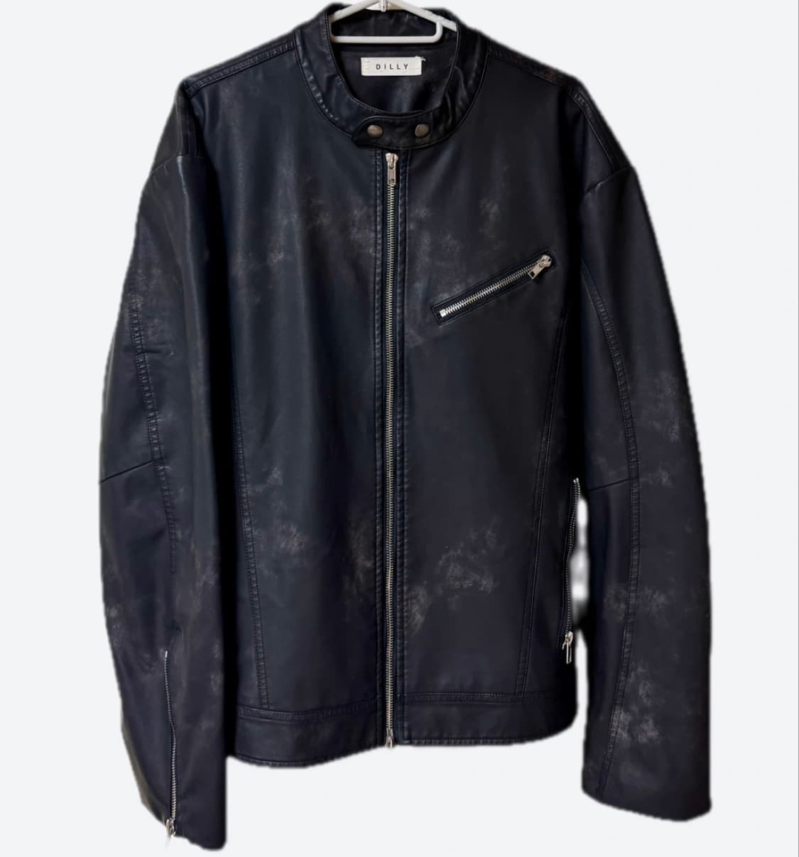 스페이스모리스 블랙 빈티지 비건 가죽 자켓 상품이미지1