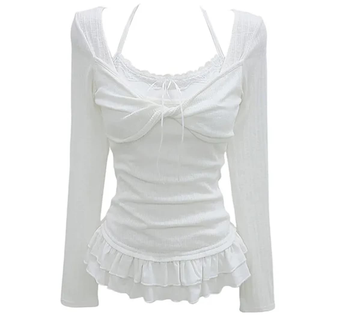 에이블리 발레코어 슬림핏 긴팔티셔츠 화이트 상품이미지1