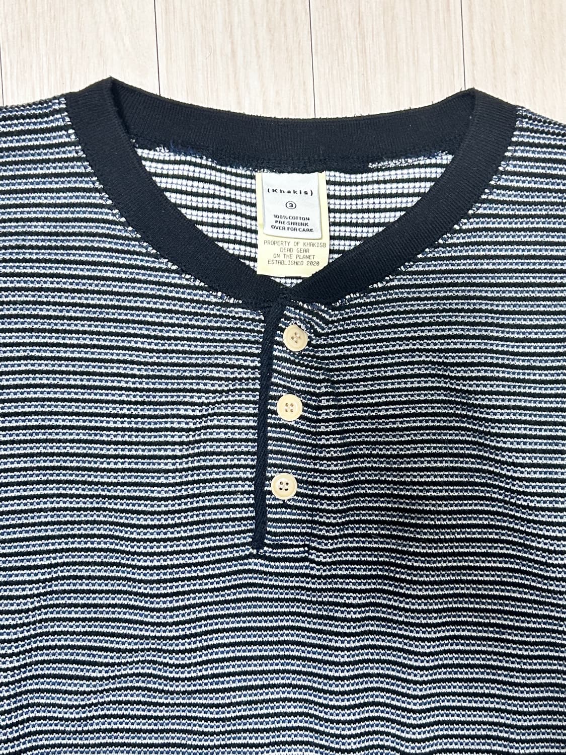 [L] 카키스 와플 헨리 롱슬리브 티서츠 블랙 상품이미지3