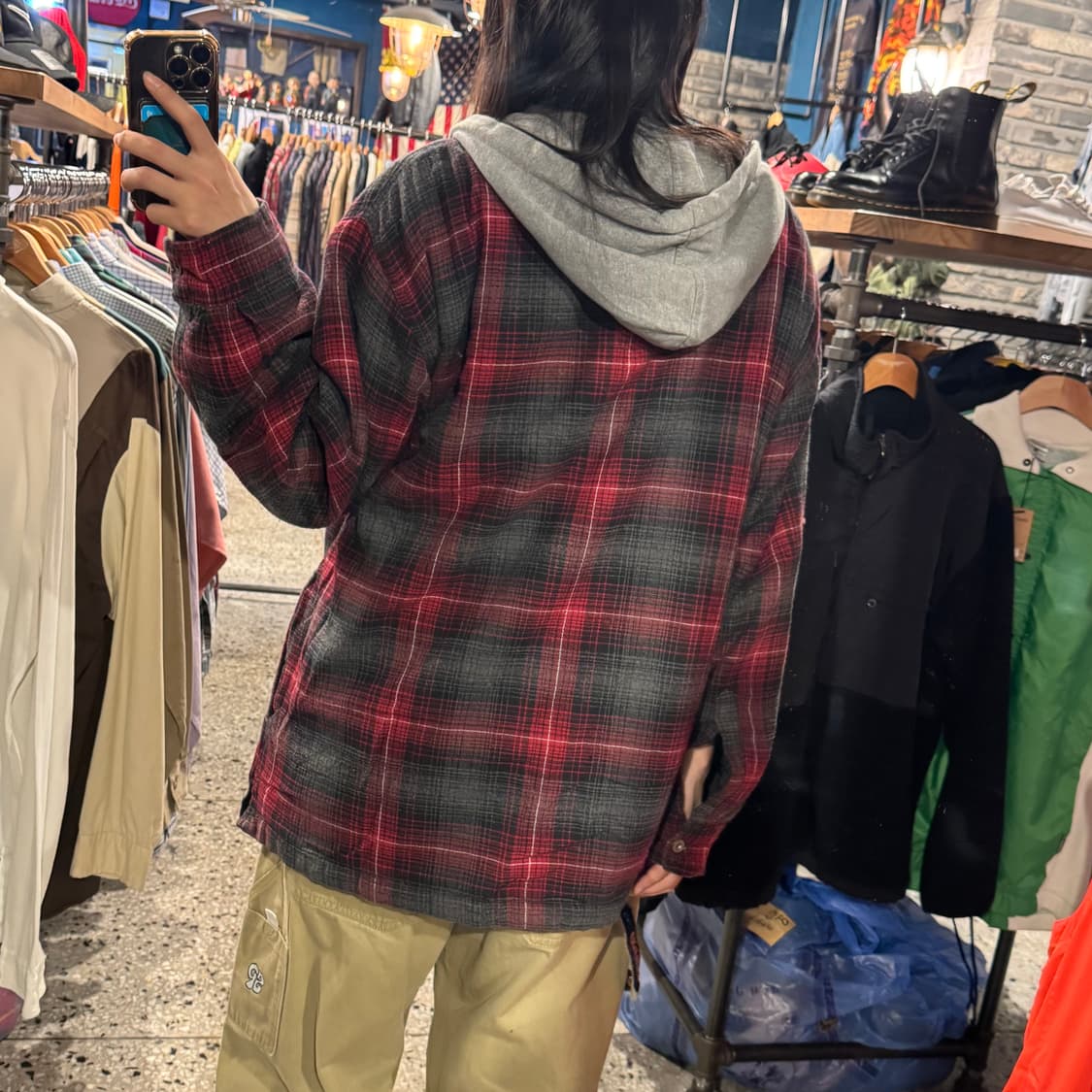 vintage 올드스쿨 빈티지 기모 체크 후디 자켓 상품이미지4