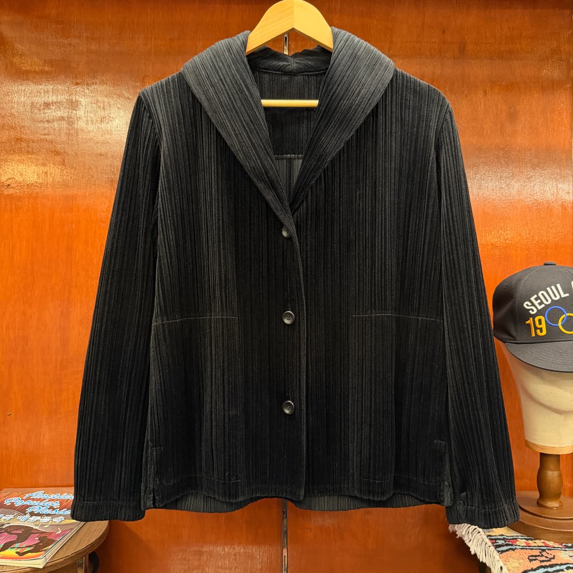 플리츠 플리즈 벨벳 플리츠 숄 카라 자켓 [ 66-77 ] 상품이미지2