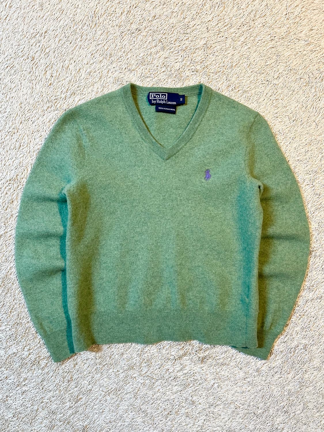 폴로 랄프로렌 메리노울 퍼플포니 라운드넥 니트 민트 상품이미지1