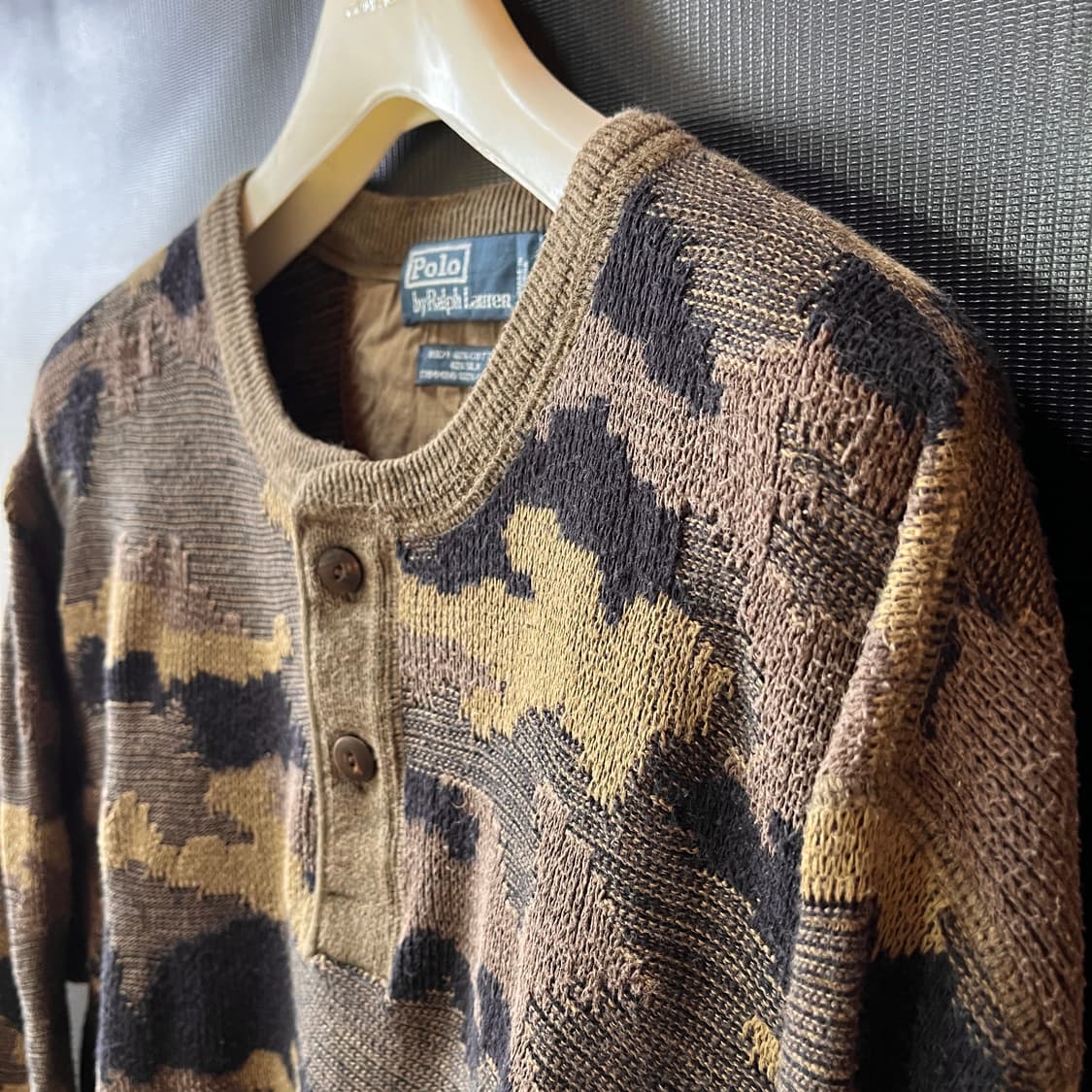 아카이브 폴로 랄프로렌 멀티 스트럭쳐 자카드 코튼/실크 카모 헨리넥 상품이미지3