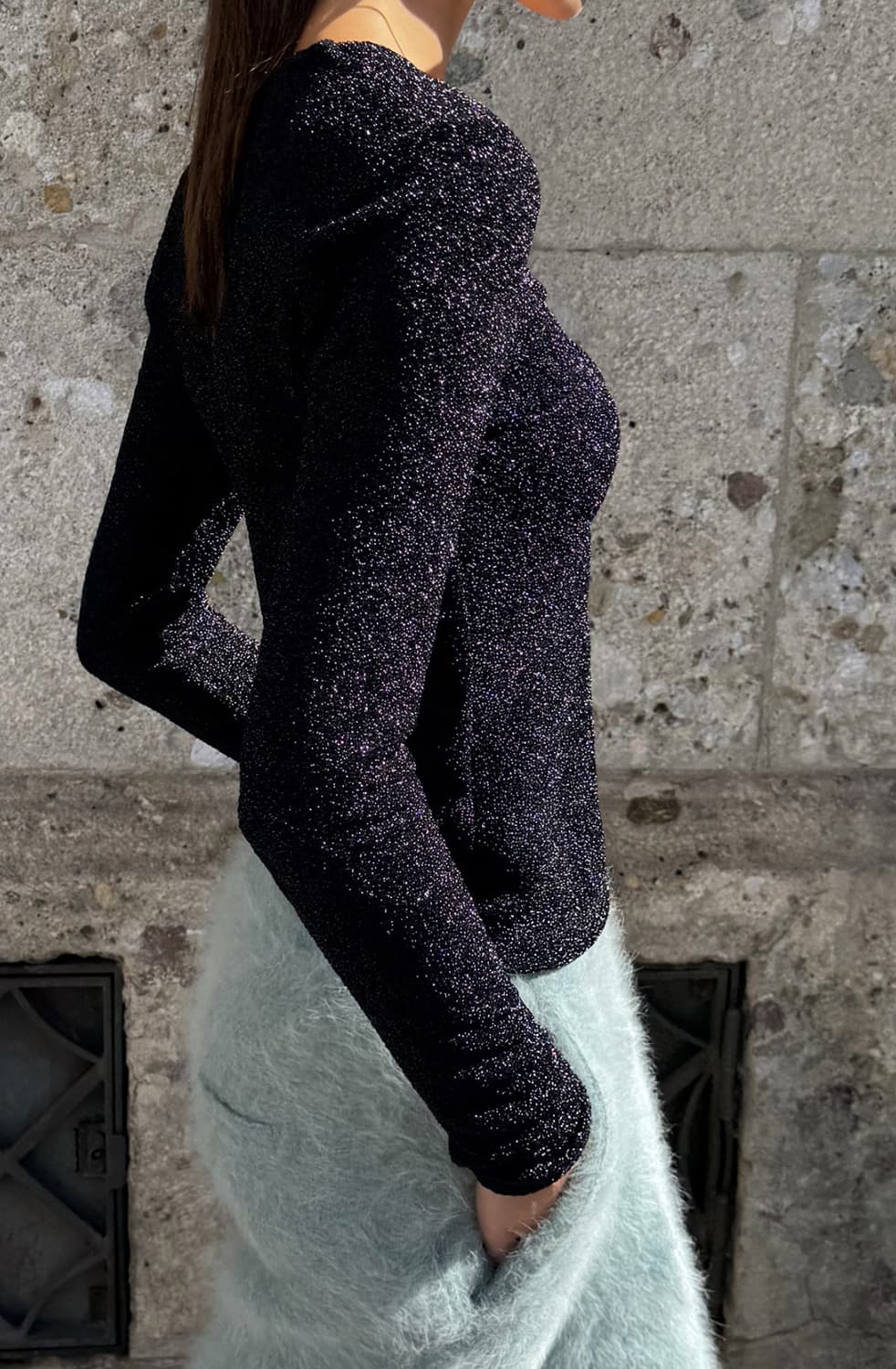 드래곤블루스 글리터링 슬림 저지 탑 - 블랙, 실버 M 상품이미지2