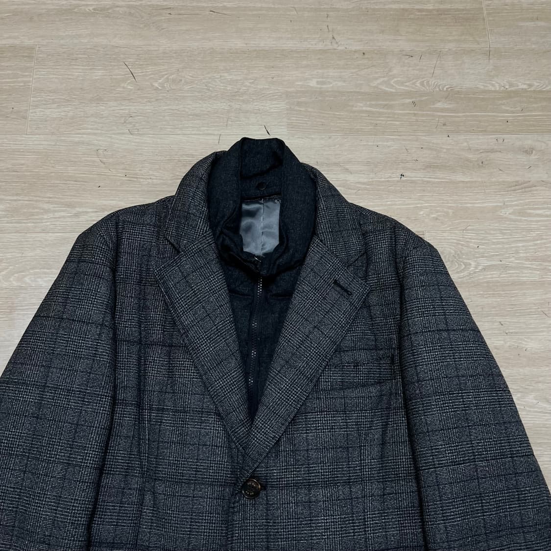 지오투 모직 헤링본 체크 롱패딩 코트 [차콜] 2XL/110 상품이미지2