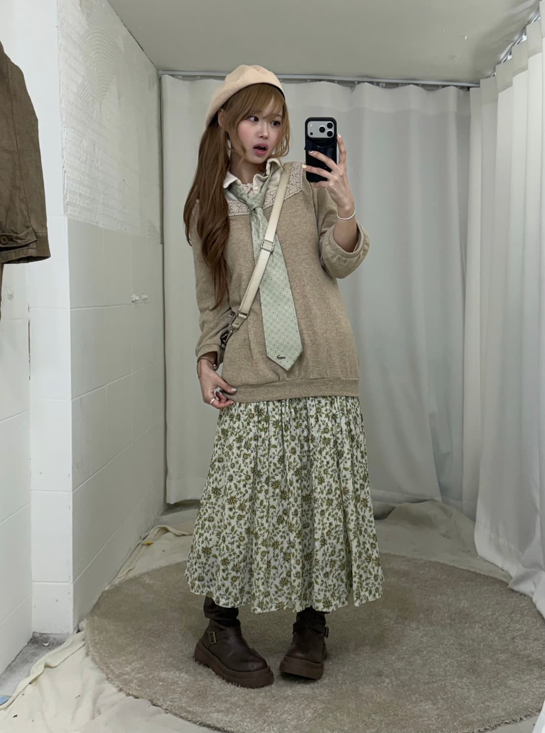 카키 하구미 모리걸 잔꽃 더블버튼자켓 코디세트 상품이미지3