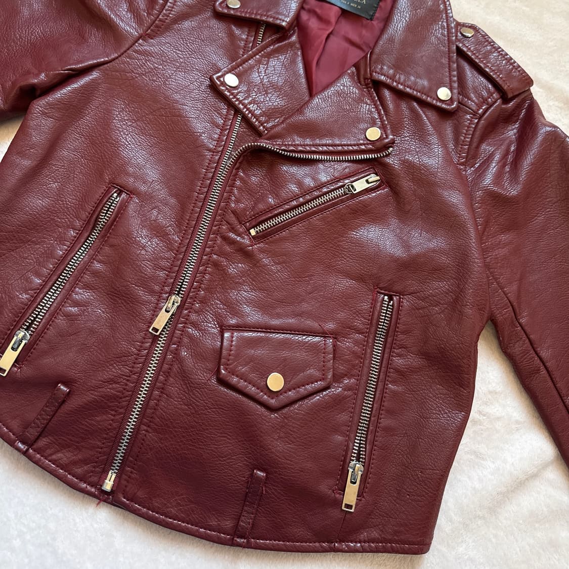 Lika Rulla 리카루라 버건디 라이더 가죽 자켓 상품이미지5