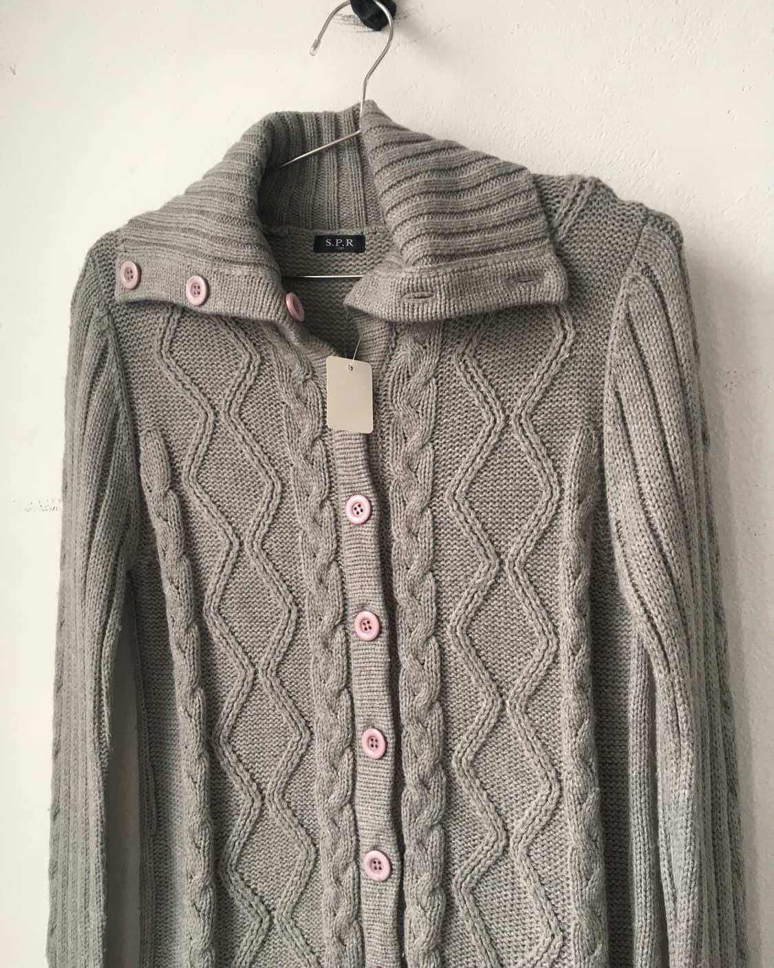 Cable pattern high neck long knit cardig 상품이미지4