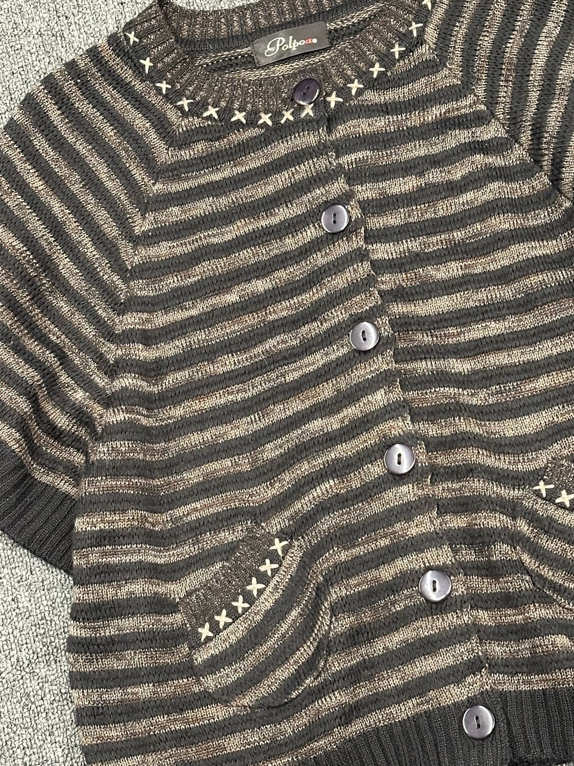 M-L)Polpoa vintage 여성 스트라이프 니트 베스트 가디건 상품이미지2