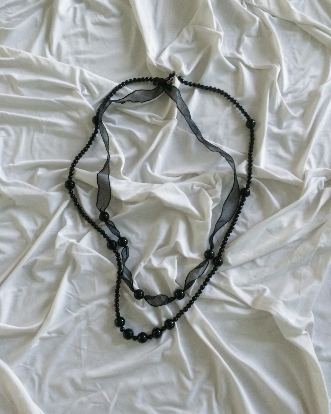 ✟ Black Ribbon Bead Necklace ✟ 상품이미지1