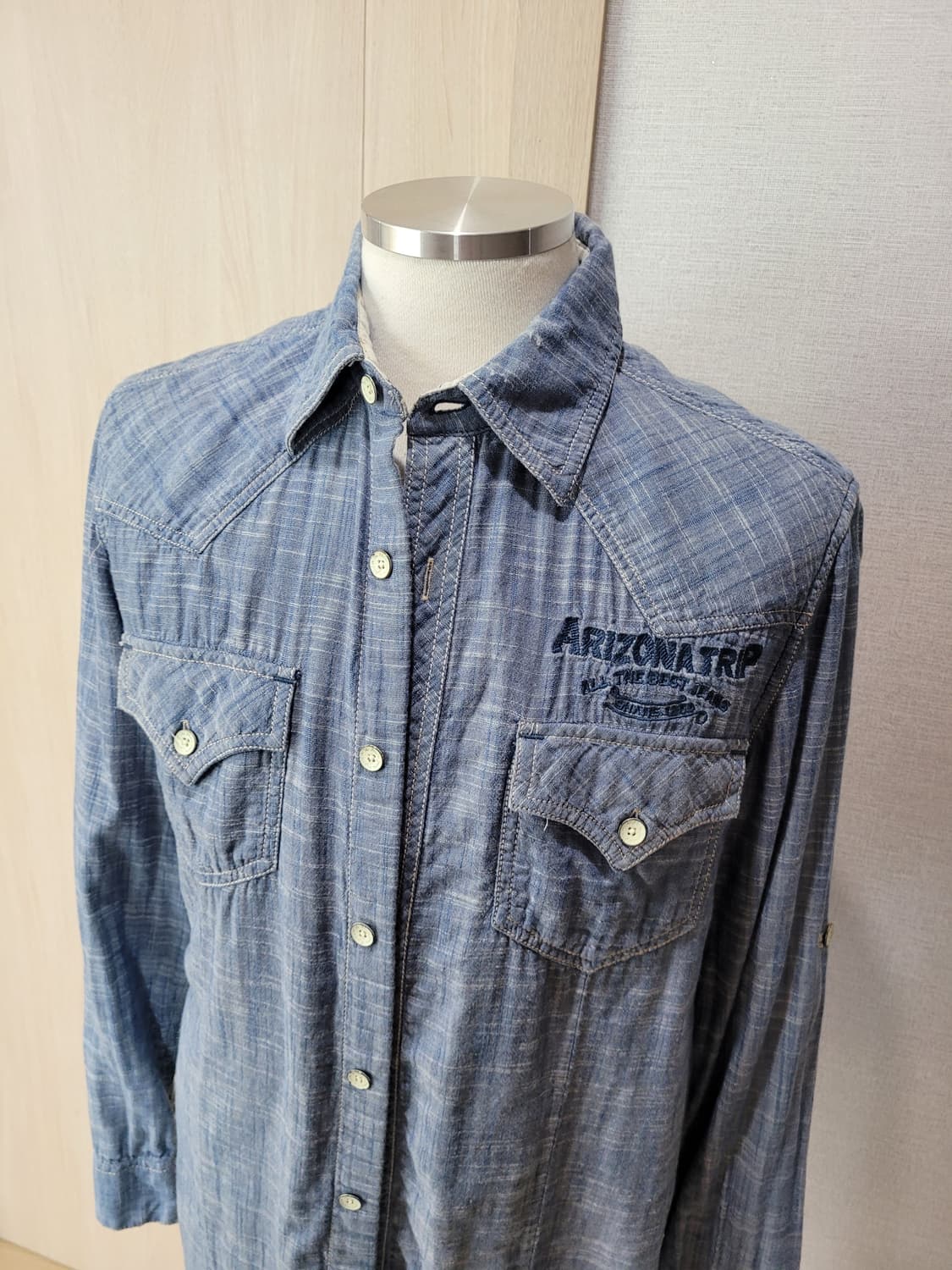 쉐인진 Shane 남자 샴브레이 웨스턴 셔츠 L 블루 상품이미지2