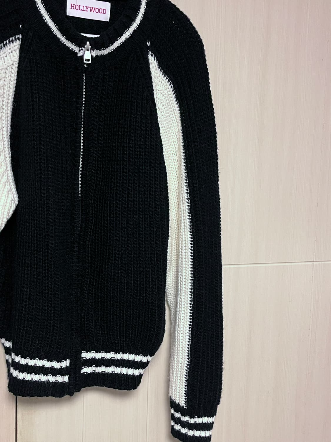 니트 하찌 집업 크롭 숏 블루종 나그랑 가디건 블랙 화이트 아이보리 상품이미지3