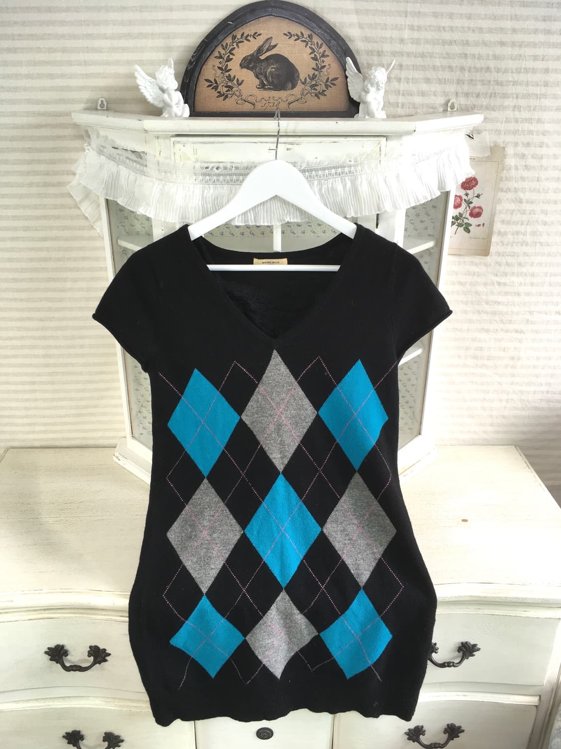 Set)아가일 니트 + 레이스 나시 상품이미지5