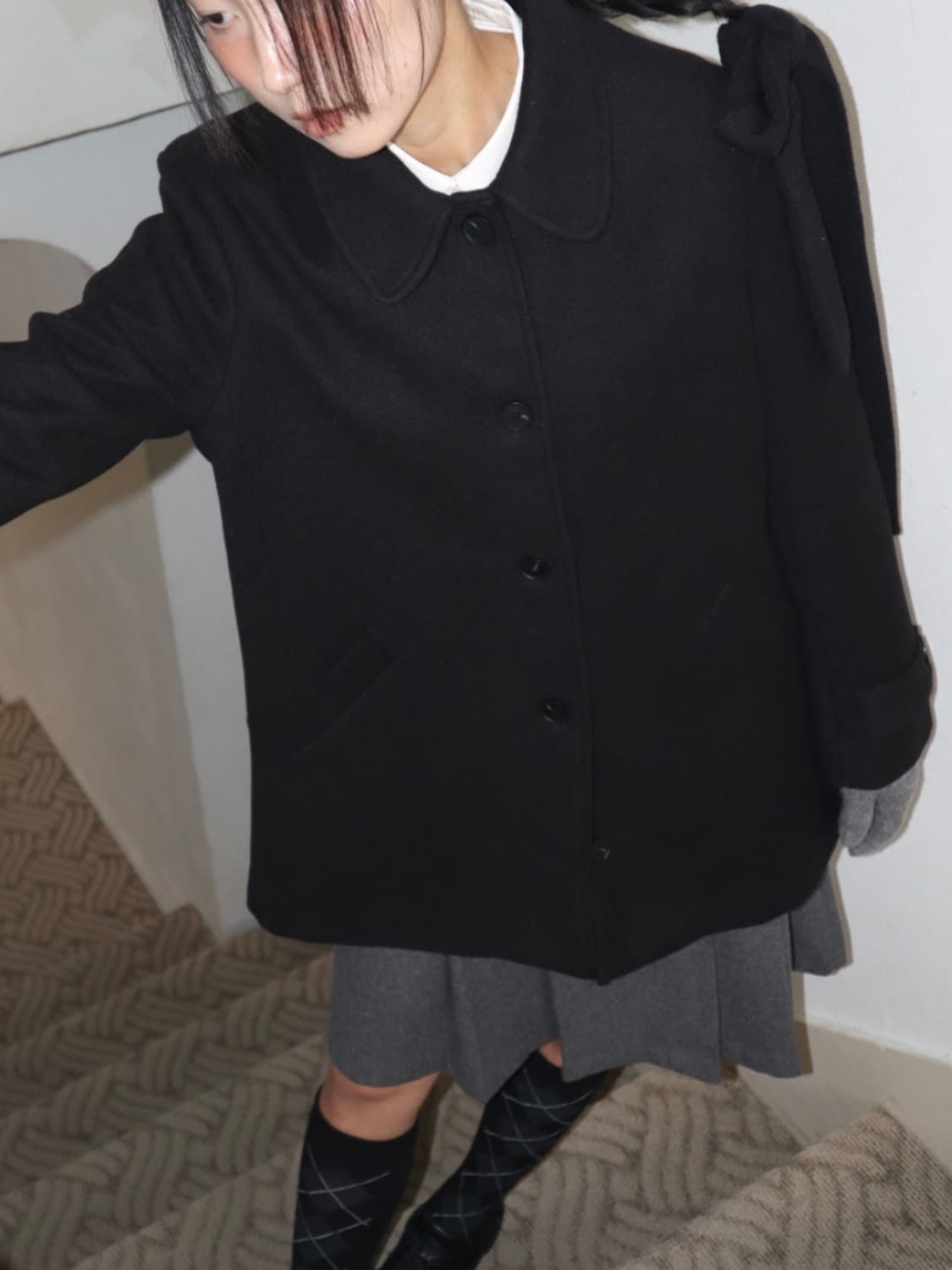 (새상품) 라운드카라 블랙 코트 상품이미지3