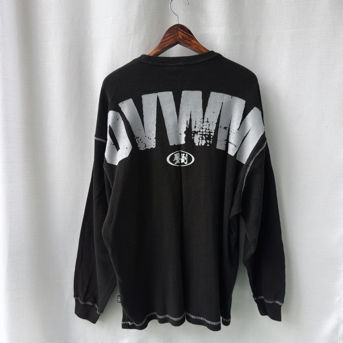 Overwhelm 압도 프린팅 와플 긴팔 티셔츠 블랙 L 상품이미지2