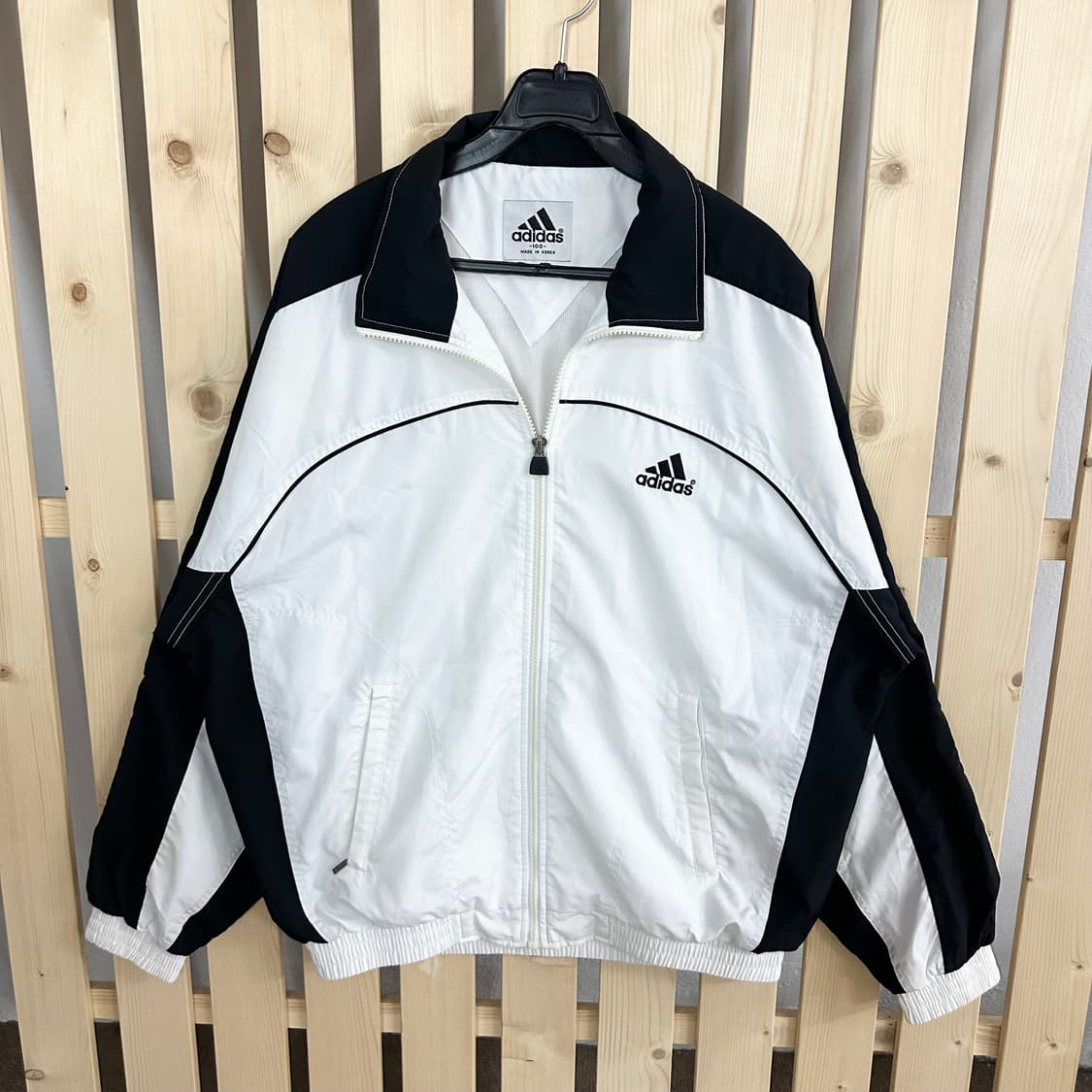 (L) 90s 아디다스 바람막이 자켓 화이트 블랙 상품이미지1