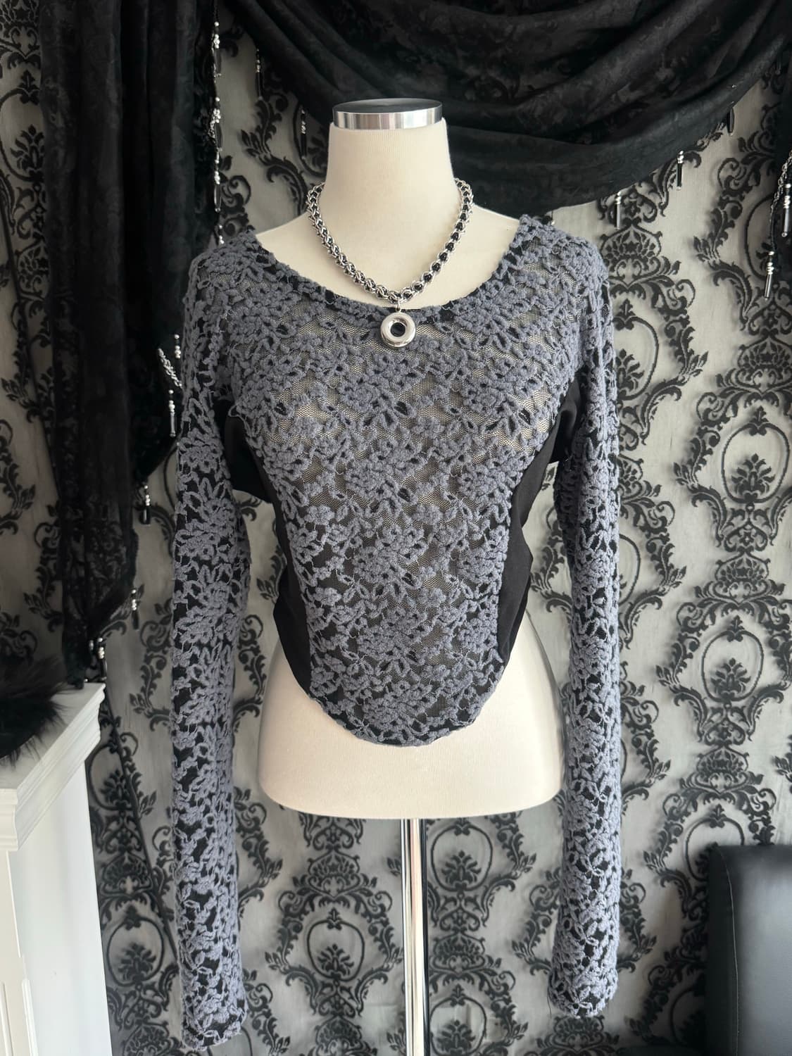 플라워 시스루 바디수트핏 티셔츠 상품이미지1