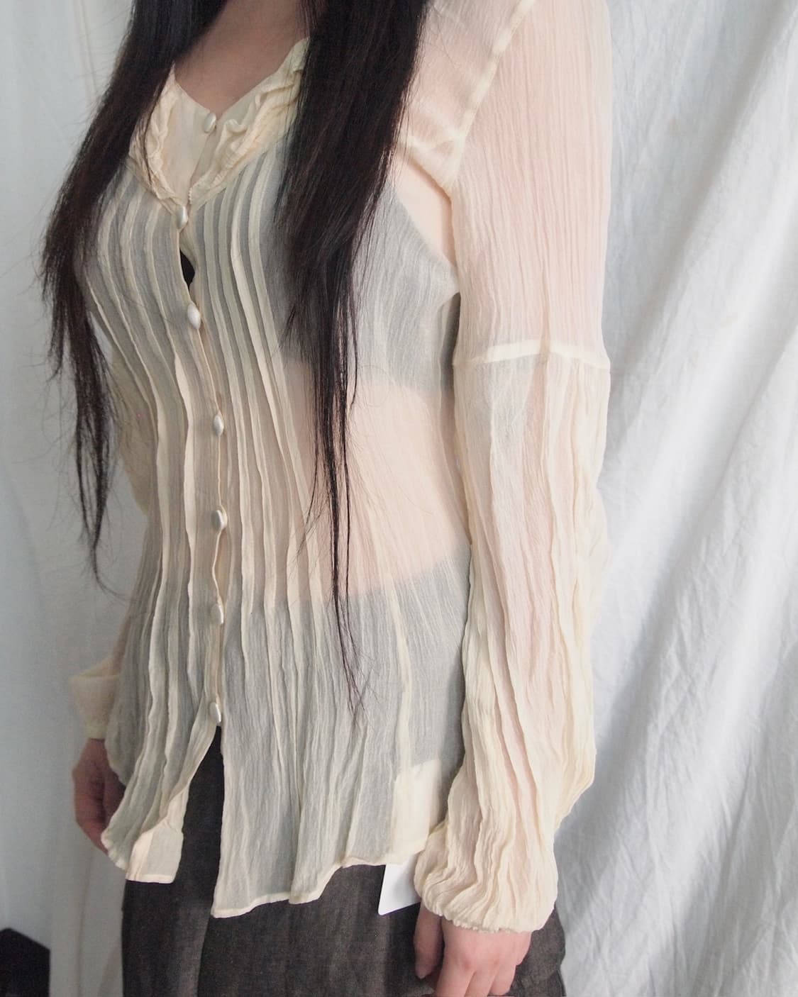 히로코 코시노 실크 플리츠 블라우스 상품이미지1