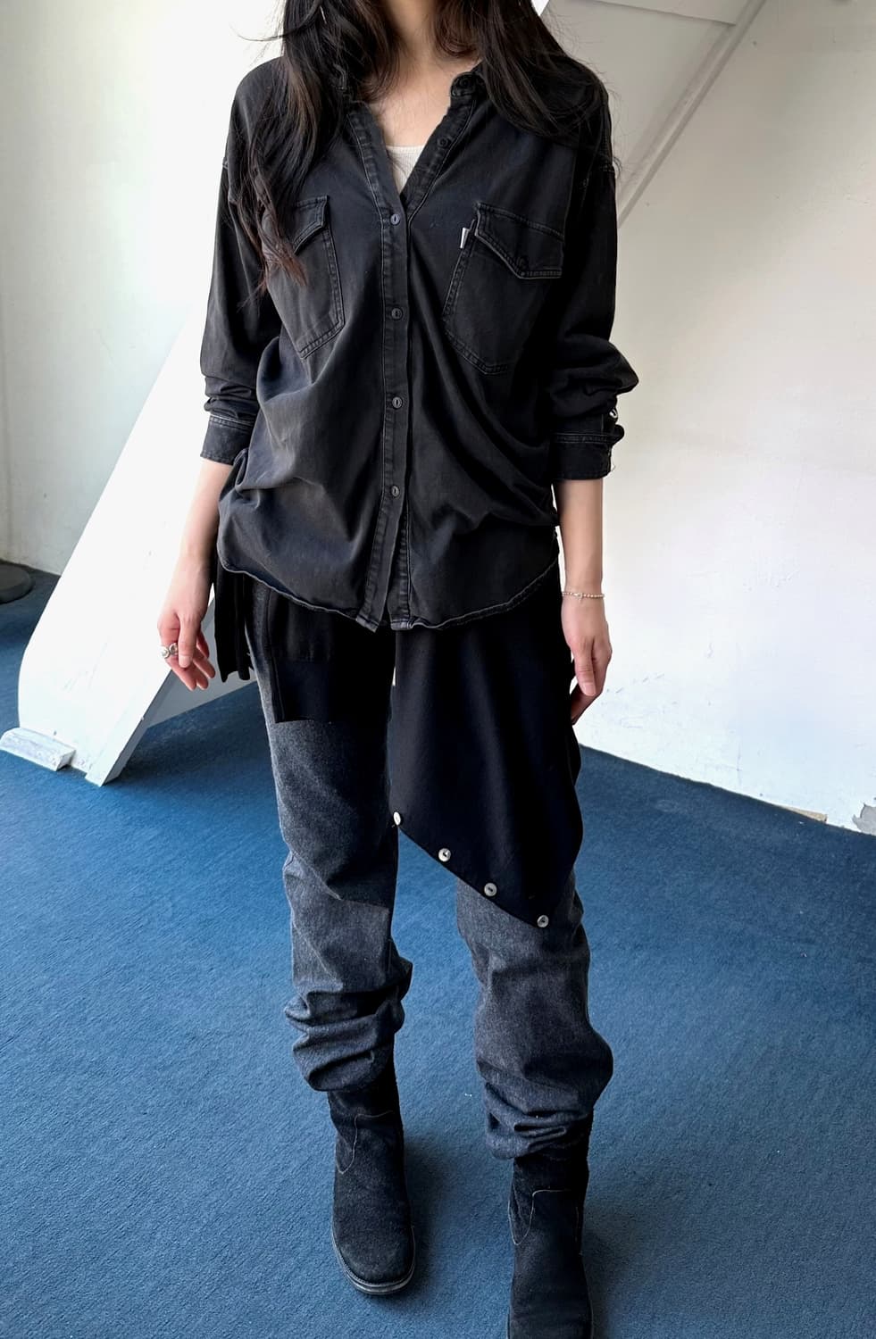 Irregular design wide collar cotton jers 상품이미지9