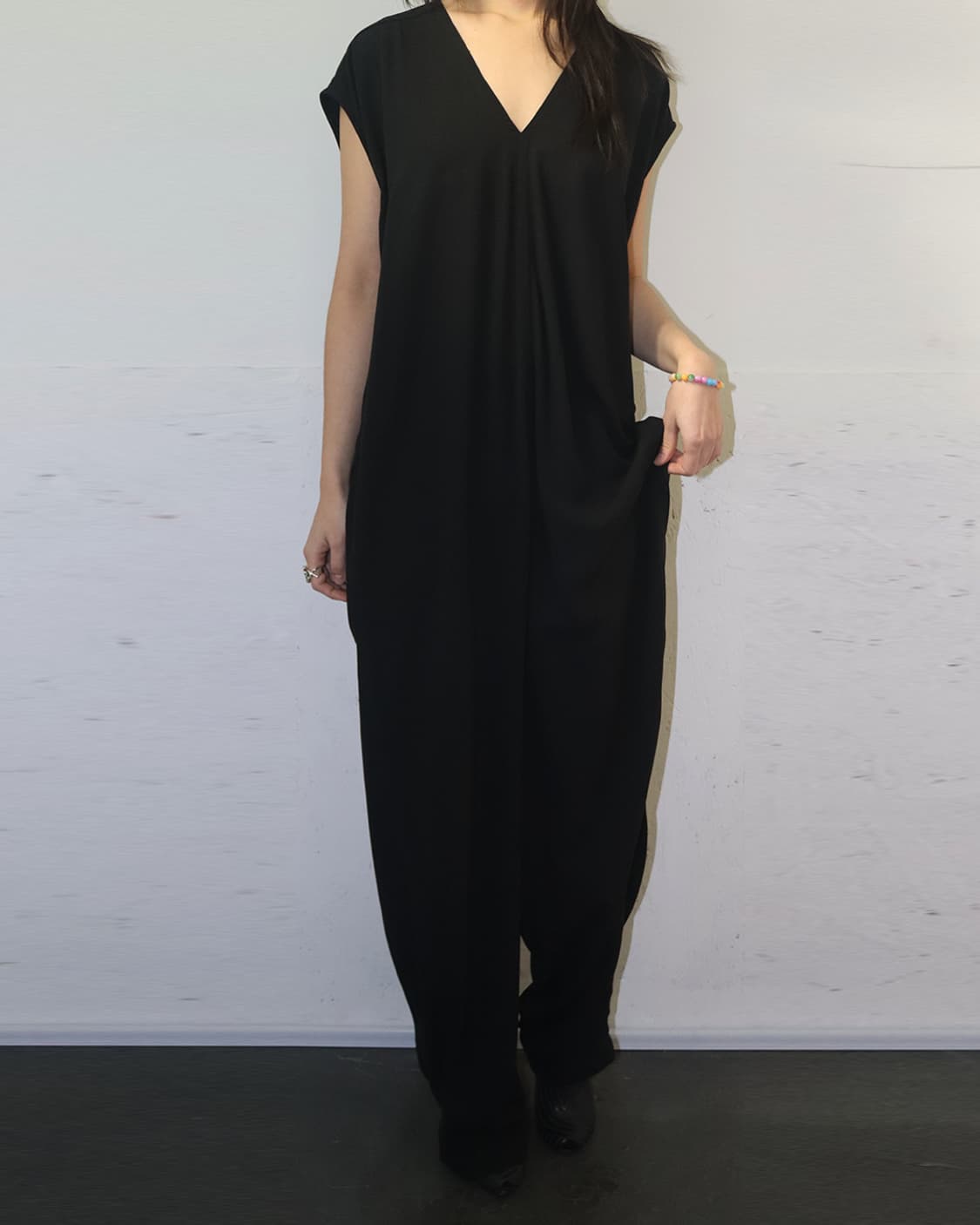 릭 오웬스 15SS "FAUN" 브이넥 점프슈트 블랙 상품이미지1