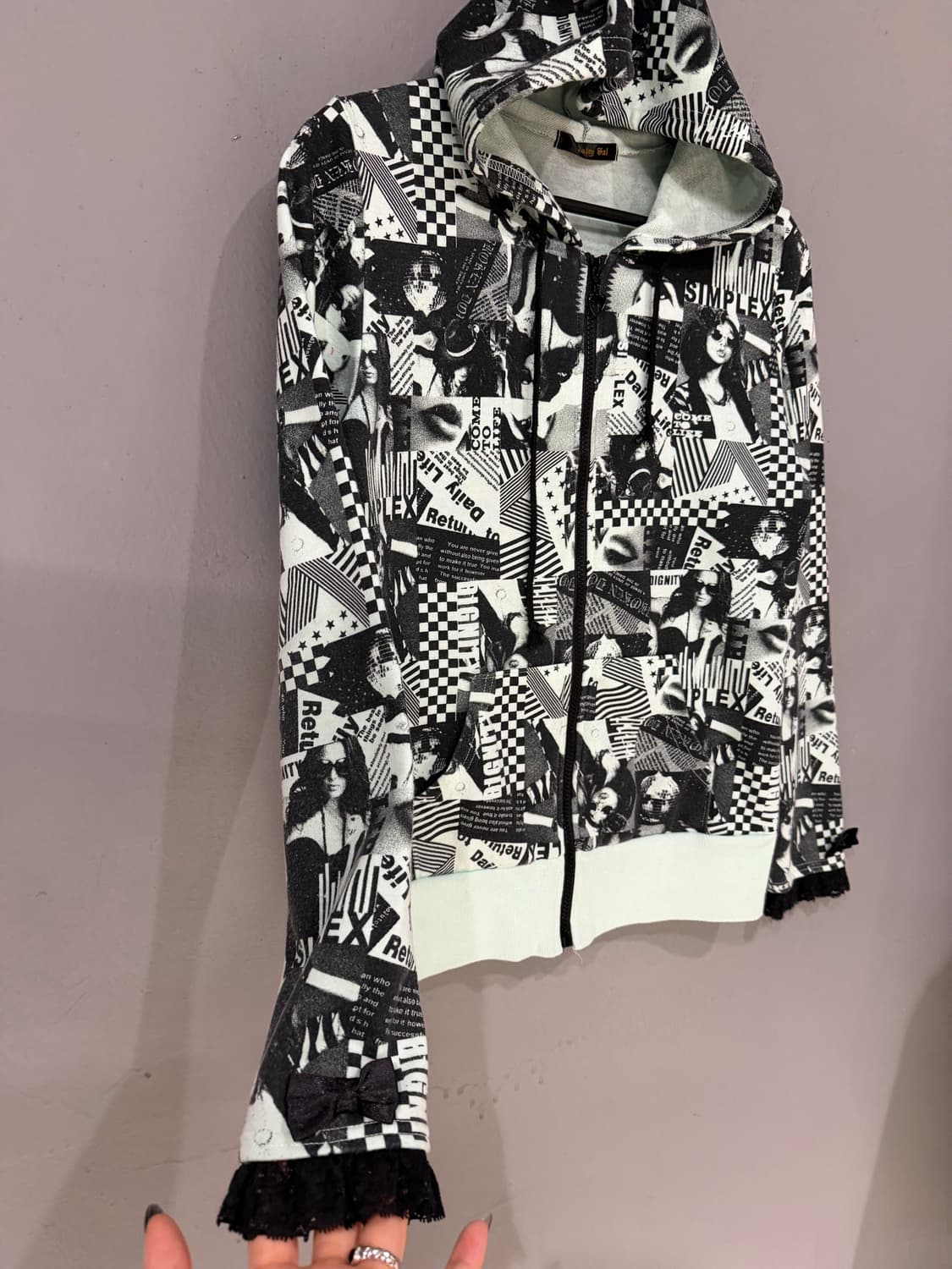 y2k printing detail mint hood zip-up 상품이미지8