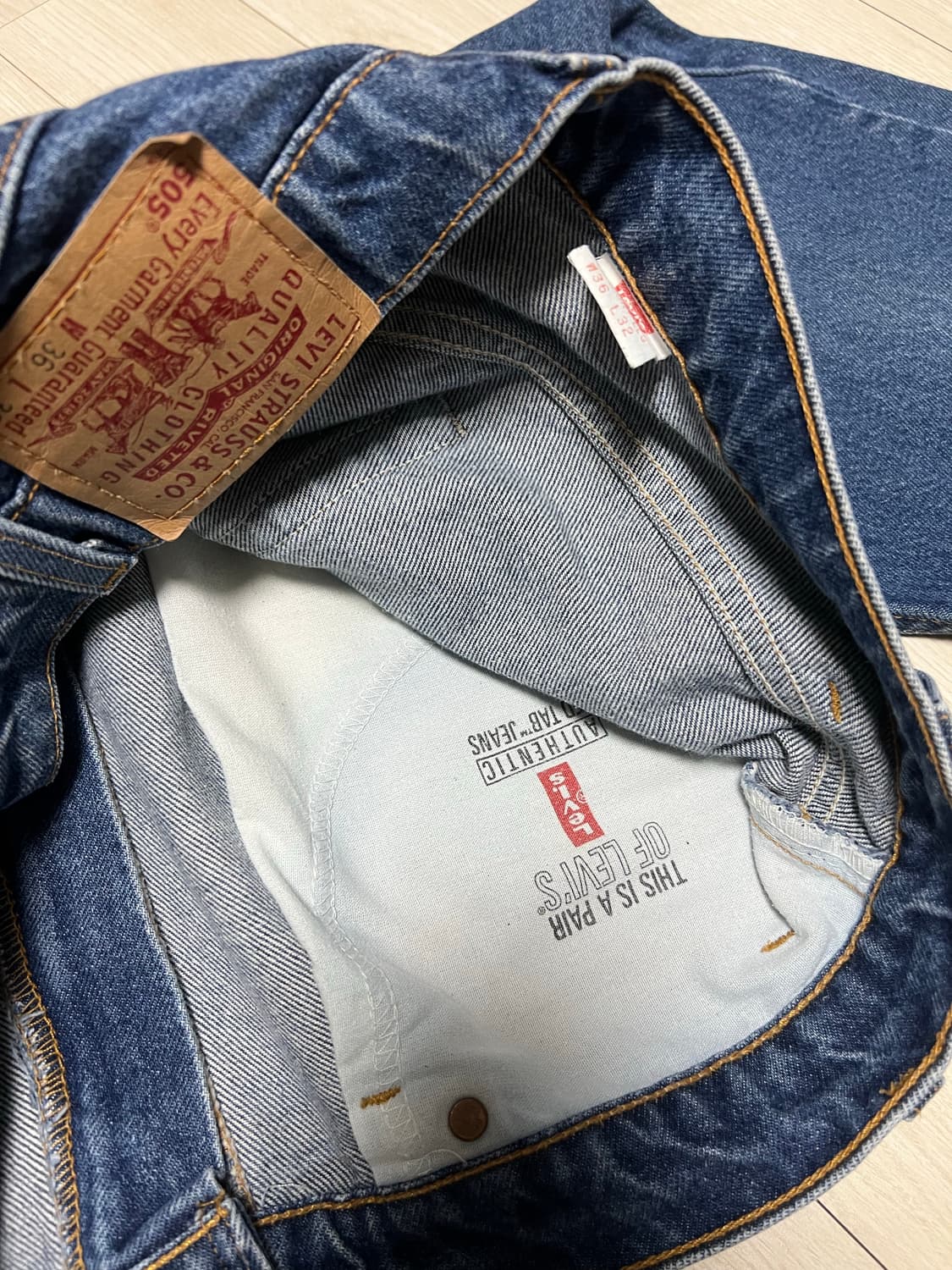 90s메이드인USA리바이스505진청데님팬츠 36x32 상품이미지5