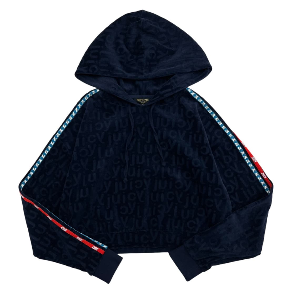 쥬시꾸뛰르 사이드 로고라인 패턴 네이비 벨벳 크롭후드 XS 상품이미지3