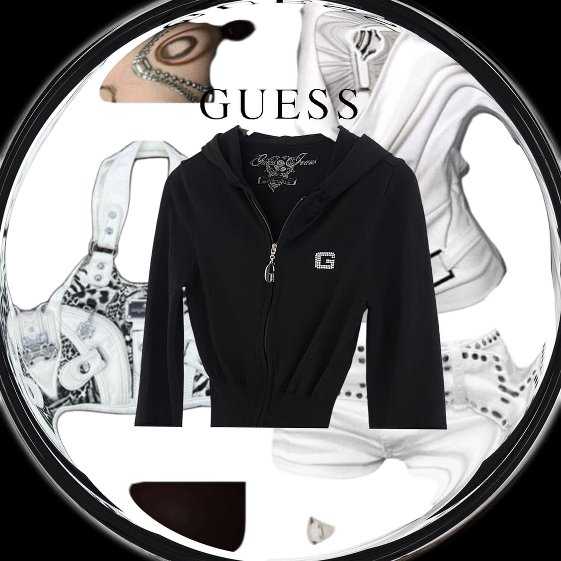 GUESS y2k Black cubic crop hoodie zip-up 상품이미지2