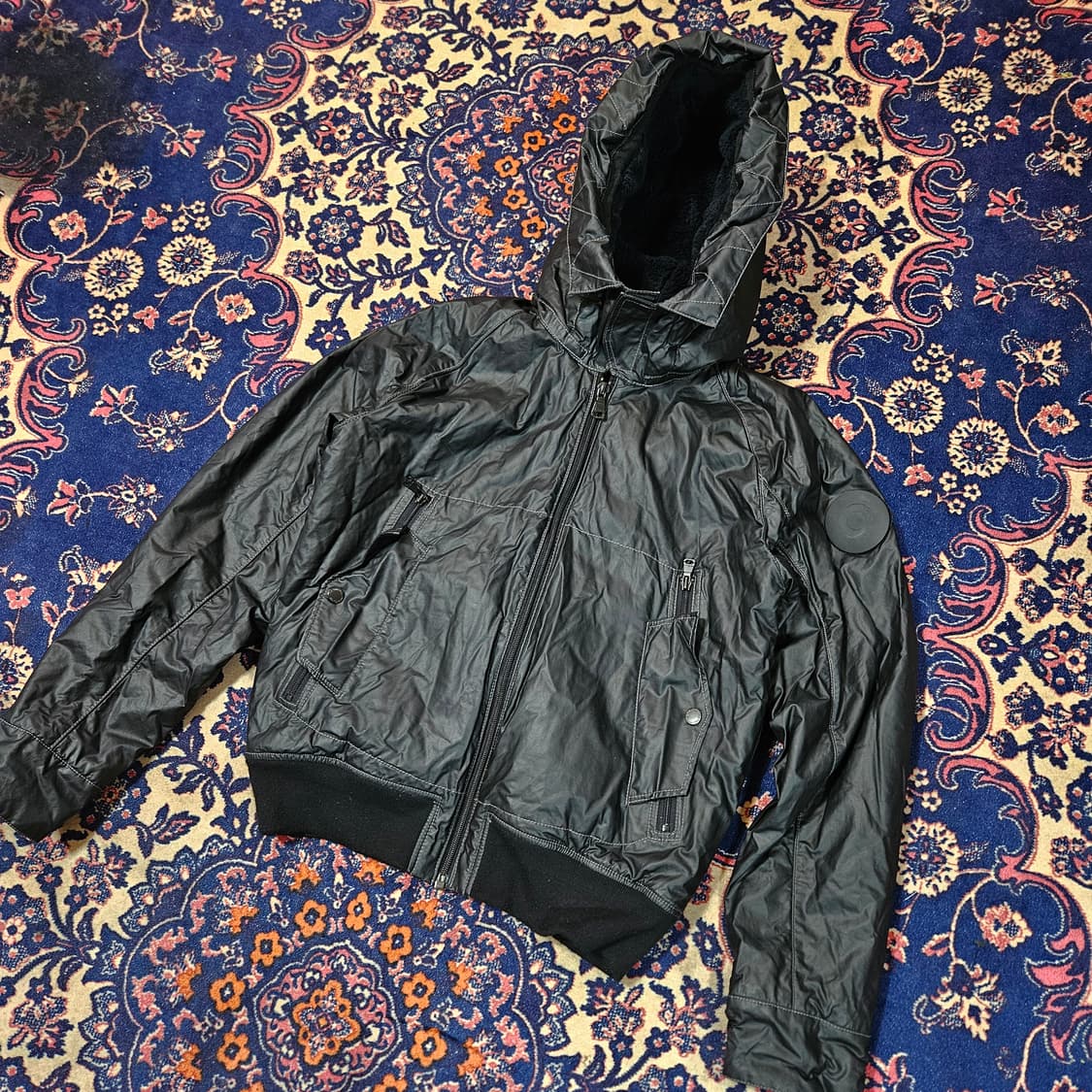 벤셔먼 00's 나일론 왁싱 바이커 후드 숏 자켓 95size 상품이미지1