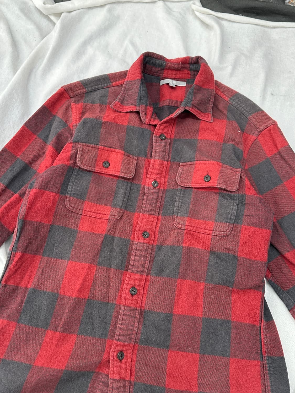 일본 유니클로 레드 그레이 깅엄 체크 겨울 셔츠 보헤미안 펑크 아메카지 상품이미지5