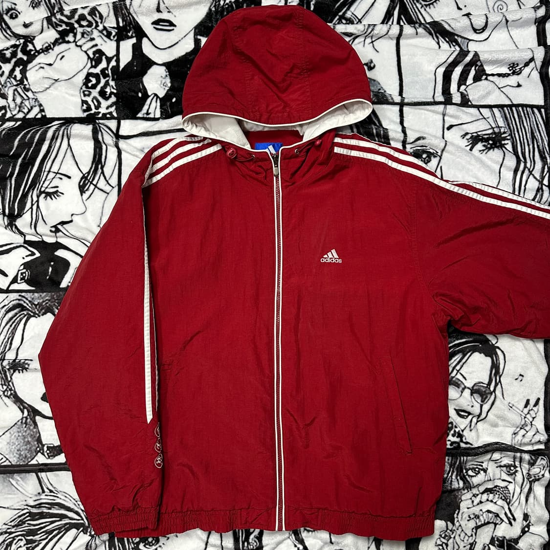올드스쿨 아디다스 삼선 바람막이 자켓 버건디 상품이미지2