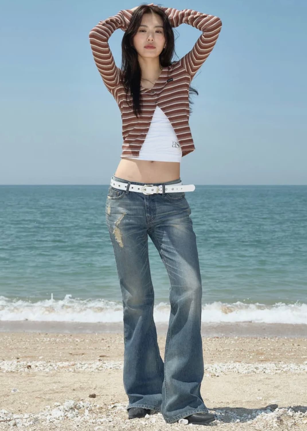 애즈온 로우라이즈 데미지 부츠컷 데님 s 상품이미지1
