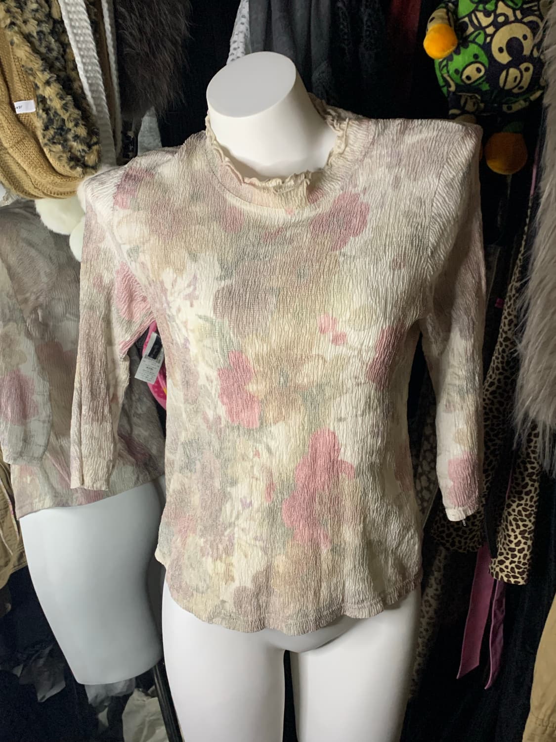 y2k 로맨틱 앤틱 플로럴 셔링 블라우스 상품이미지3