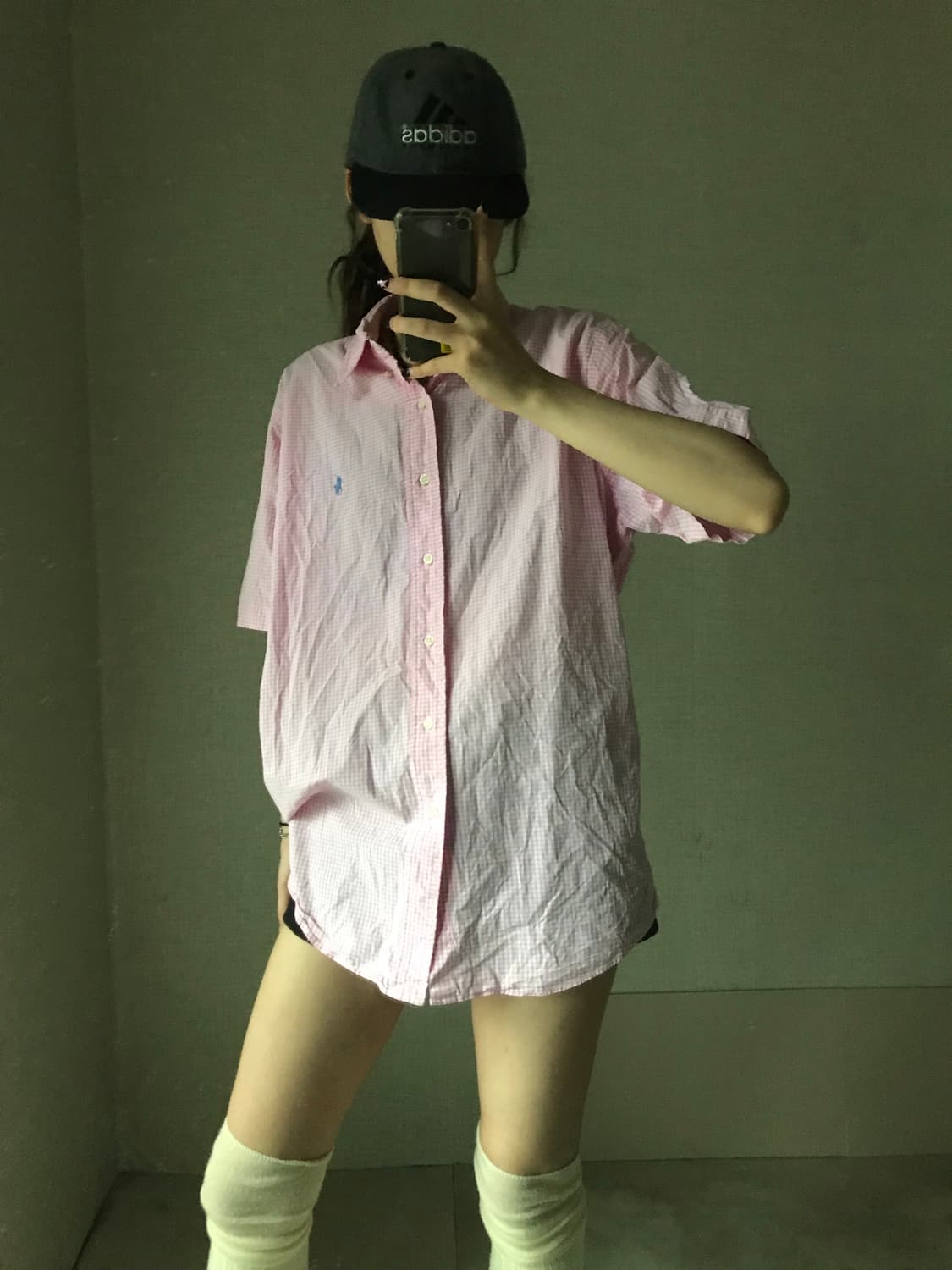 폴로 연핑크 깅엄체크 반팔 셔츠 상품이미지1