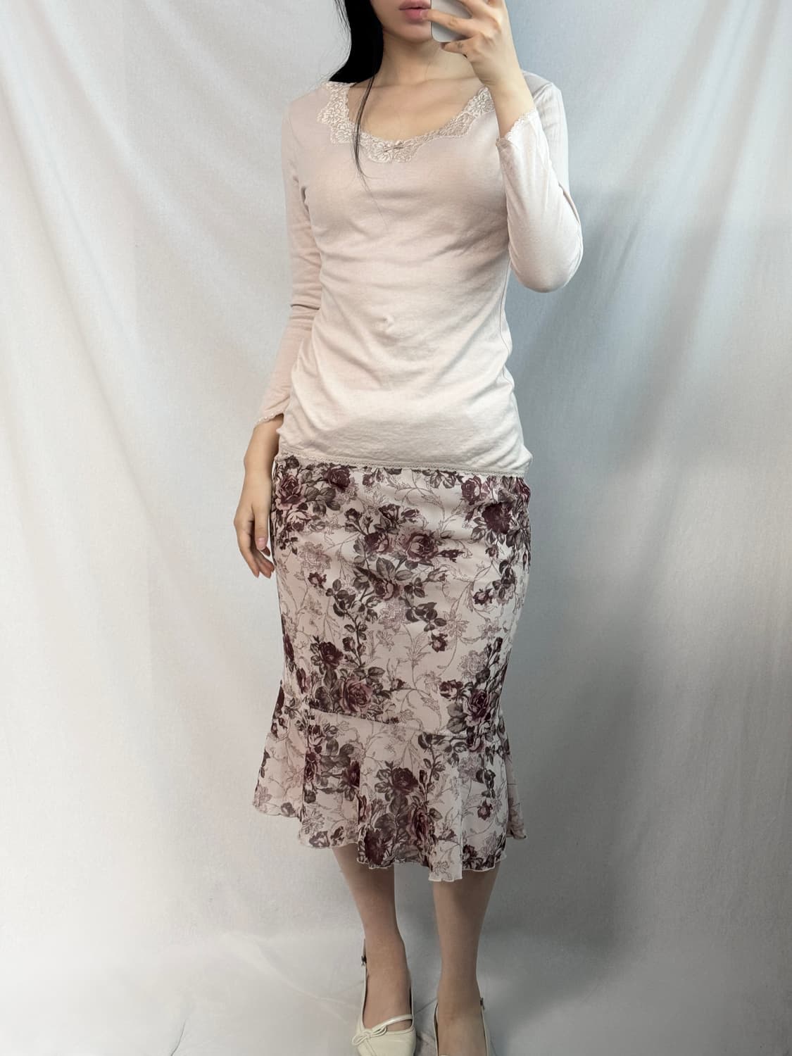 레스트 로즈 플라워 패턴 스커트 상품이미지3