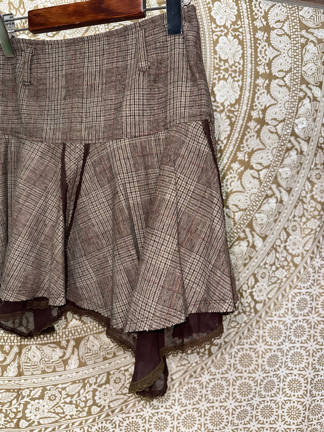 빈티지 여성 모직 체크 언발 미니스커트  상품이미지4