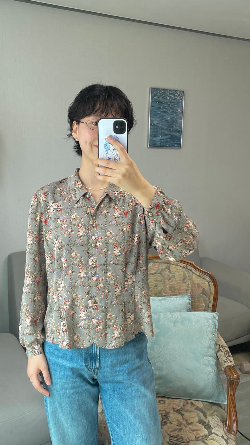 일본 빈티지 플로럴 블라우스 상품이미지3