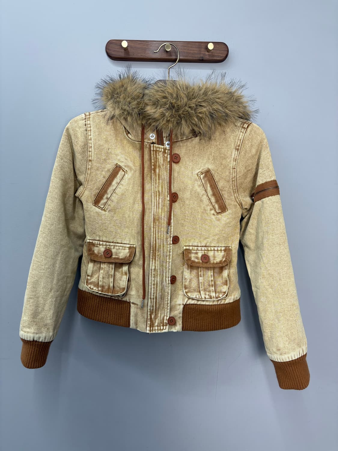 빈티지 y2k 버튼 퍼 후드자켓 (털 탈부착 가능) A3042 상품이미지2