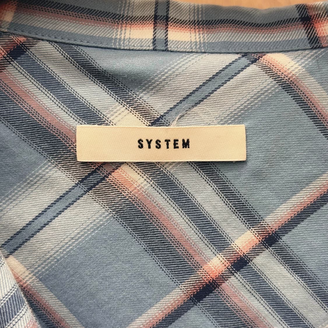 시스템 오픈카라 체크 셔츠 히든 버튼 플래킷 컬러 배색 블루 상품이미지7