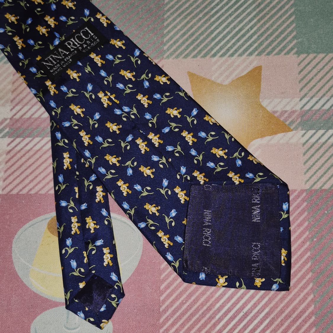 90s 프랑스 니나리치 테디베어 튤립 실크 넥타이 상품이미지8