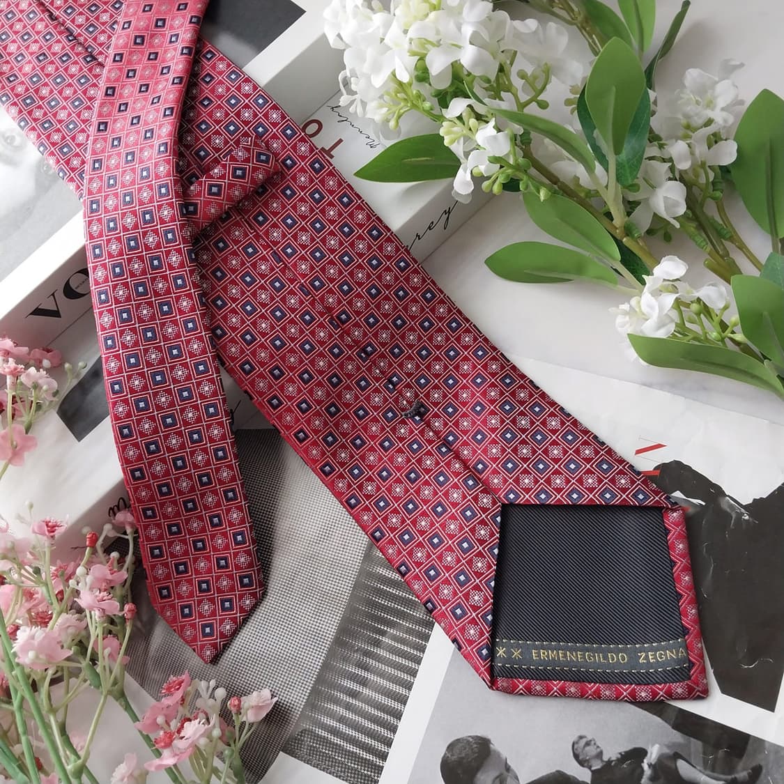 에르메네질도 제냐 실크 기하학 자카드 넥타이 9cm A+등급 K1924 상품이미지3