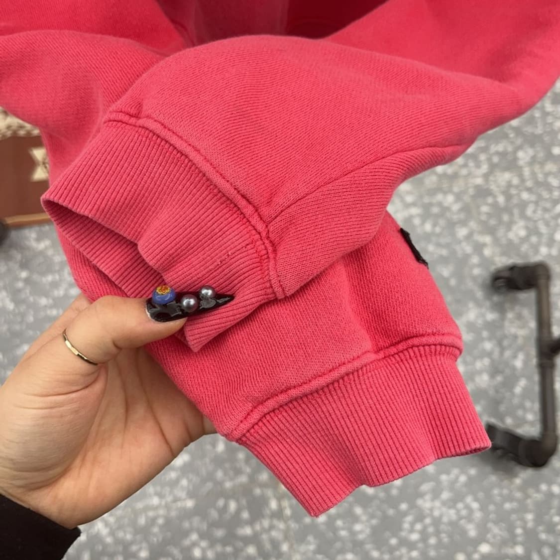 미스치프 Y2K 00's 레트로 딥핑크 백로고 후드티 L C08719 상품이미지7