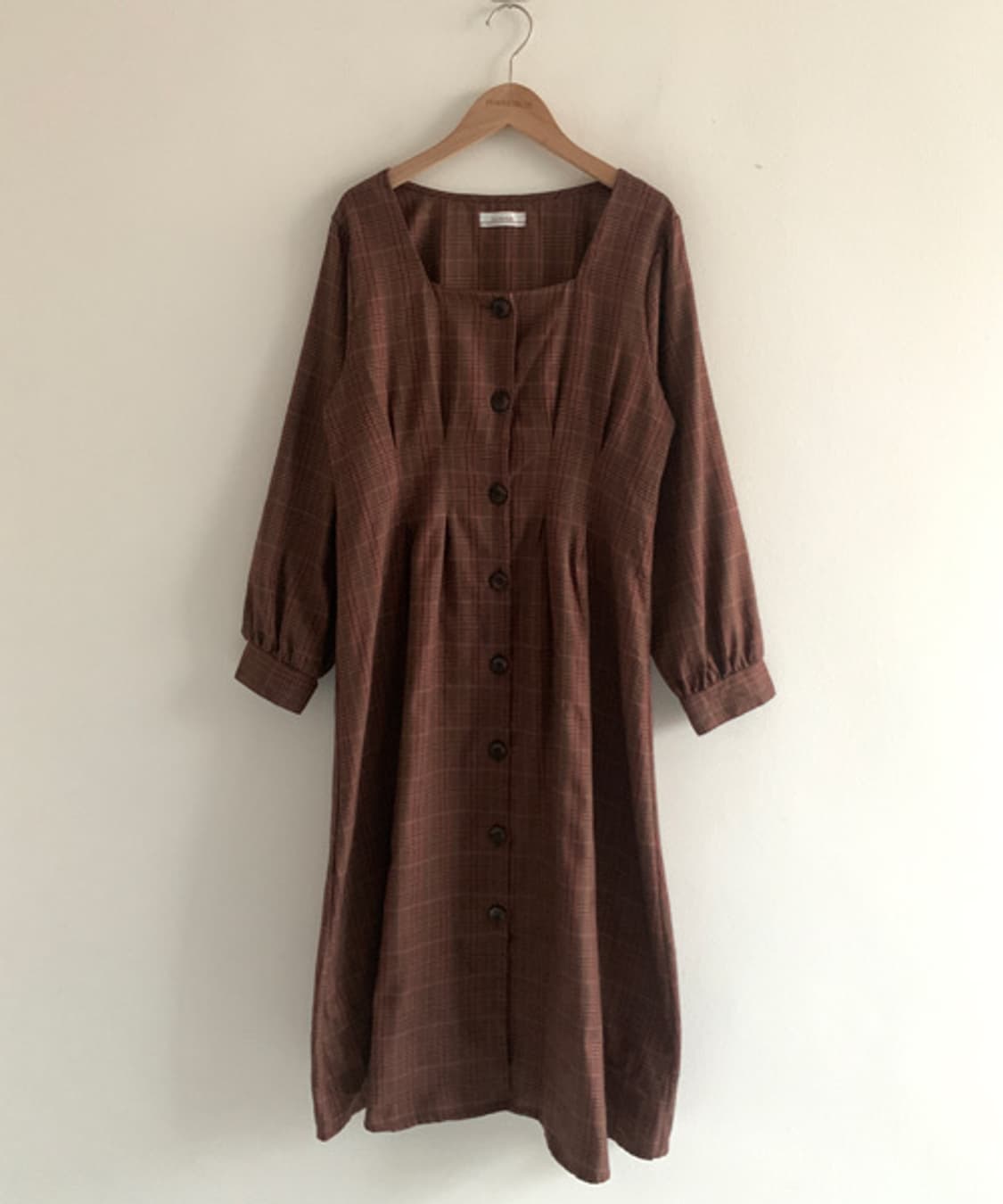 Check Square Neck Button Dress 상품이미지1
